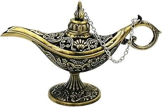 Vintage Legend Aladdin Magic Genie Lamp - Metal Carved Wishing Light for Home Wedding Party Tabletop Decoration Delicate Gift,Small Bronze
