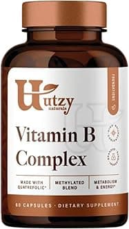 Utzy Naturals Vitamin B Complex | Contains All 8 Essential B Vitamins | with Choline and Inositol | 60 Capsules
