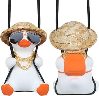 Rear View Mirror Accessorie Car Duck Decor Truck Rearview Hanging Ornament Things for Women Men Swinging Ducks Charm Automotive Interior Gadgets Decorations Ducks Fathers Mothers Gifts for Mom Dad