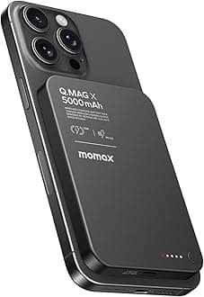 MOMAXMagnetic Power Bank, 5000mAh Wireless Portable Charger, Wired 20W Fast Charging Battery Pack, Compatible with Magsafe, iPhone 15/14/13/12 Series, USB C Charging Cable Included