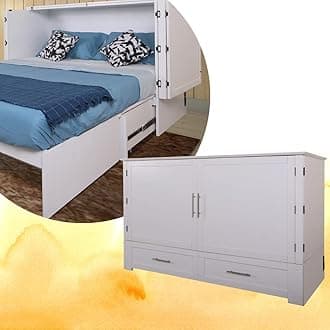 Daily Delight Murphy Cabinet Chest Bed with Charging Station & 6" Memory Foam Mattress, Queen (White)