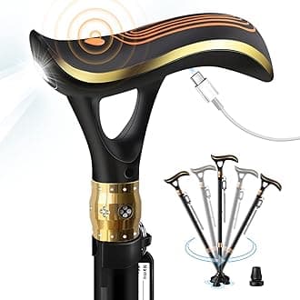 Smart Alarm Walking Cane for Men & Women, Telescopic and Adjustable Walking Sticks for Seniors, USB Direct Charge, with LED Light, One Cane for Three Purposes, Light and Stable