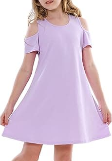 Stelle Girls Short Sleeve Dress Summer Kids Toddler Skater Twirl A Line Solid Color T-Shirt Dress for School Casual 3-12 Y