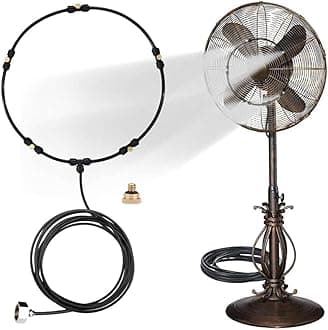 Outdoor Misting Fan Kit for a Cool Patio Breeze,Water Mister Spray for Cooling Outdoor,26FT (8M) Misting Line + 5 Brass Mist Nozzles + a Brass Adapter(3/4) Fit to Any Outdoor Fan