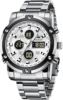 Mens Watches Multifunctional Chronograph Led Analog Digital Watch Stainless Steel Day Date Alarm Wrist Watch Gent Luminous Waterproof