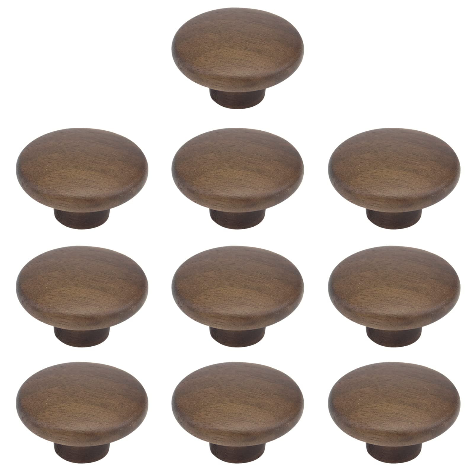 MY MIRONEY 10PCS Round Wood Drawer Knobs Walnut Kitchen Cabinet Knob Solid Wood Hardware Dresser Handles Pulls Wooden Single Hole Handles with Screws - 1.57" Diameter
