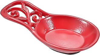 JOGREFUL Spoon Rest, Cast Iron Spoon Holder for Cooking/Stove Top/Kitchen Counter, Heat-Resistant Utensil Rest for Spoons/Ladles/Tongs, Housewarming Vintage Decor, Vine Pattern, Red