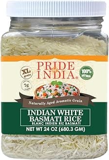 Extra Long Indian Basmati Rice - Naturally Aged Aromatic Grain, 1.5 Pound Jar