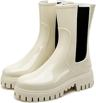 Hsttgsr Rain Boots for Women, Waterproof PVC Rubber Garden Boots Womens Chelsea Boots Short Platfrom Rain Boots, Anti-Slip Elastic Slip On Rainboots Garden Rain Shoes for Yard Farm Outdoor Work