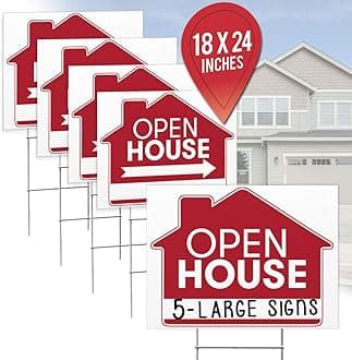 Open House Real Estate Signs - 18" x 24" Double Sided Yard Sign Pack & 5 H-Wire Stakes - Realtor Agent Supplies Large Directional Arrows