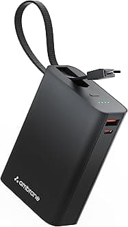 20000mAh Small Pocket Size Powerbank, Hanging InBuilt Type C Cable, 22.5W Fast Charging, Type C PD & USB Output for iPhone, Android Mobiles & Other Devices (MiniCharge 20, Black-Grey)