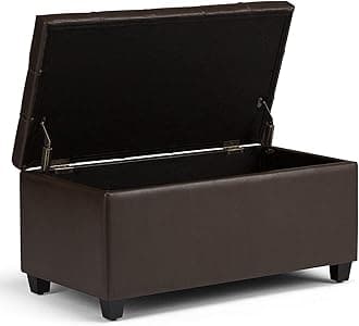 AMAN ARTICLE Rectangular Tufted Storage Ottoman Bench Bonded Leather Coffee Table Footstool for Bedroom Living Room Hallway Faux Leather Storage Ottoman Bench with Hinged Lid (Brown)