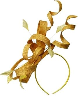 Caprilite Swirl Loop Sinamay Headband Fascinator for Women Wedding Ascot Races[Mustard Gold Yellow]