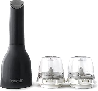 FinaMill – Award Winning Battery Operated Pepper Mill & Spice Grinder in One, Adjustable Coarseness, Ceramic Grinding Elements, One Touch Operation with LED Light, includes 2 Quick-Change ProPlus Pods