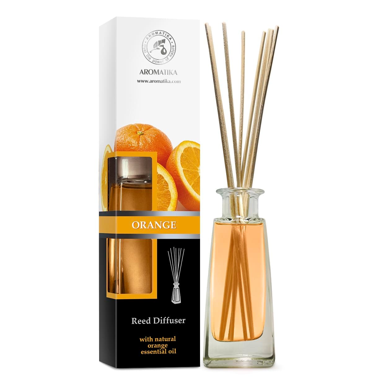 Orange Diffuser w/Orange Oil 3.4 Fl Oz - Fresh Room - Long Lasting Fragrance - Scented Reed Diffuser Orange - Diffuser Gift Set - for Aromatherapy - Home - Orange Essential Oil Diffuser by AROMATIKA