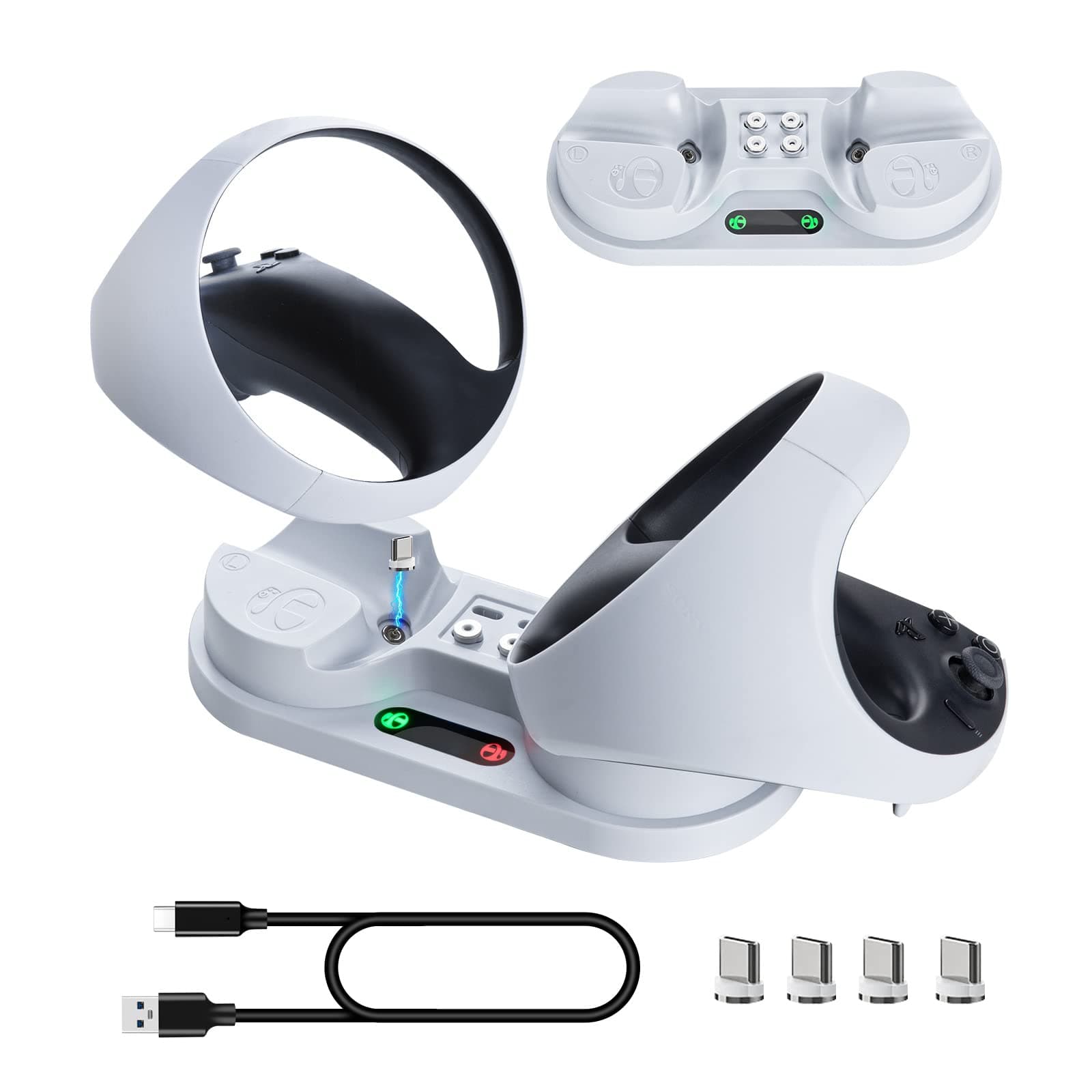 HiBloks Charging Dock Station for PS VR2 Controller, Fast Magnetic Controllers Charging Compatible with PS VR2 Accessories, Non-Slip Portable LED Indicator Charger Dock Stand