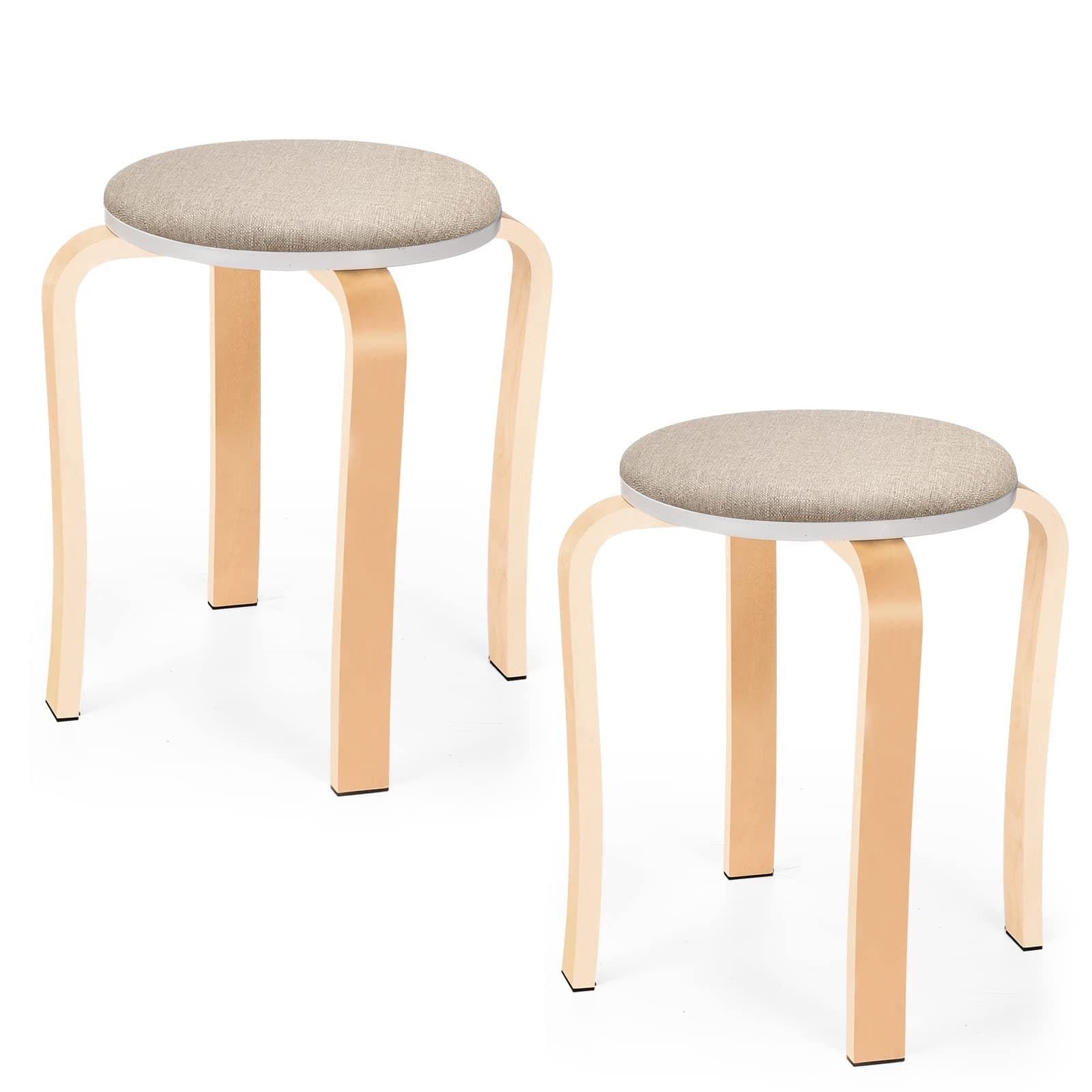 Wood Stools, Set of 2 Wooden Stackable Stool Extra Seating for Kids, Guests, Portable Round 16.5-Inch, Counter Height Stools for Living Room, Backyard, Classroom, Kitchen, Pland Stand, Apartment