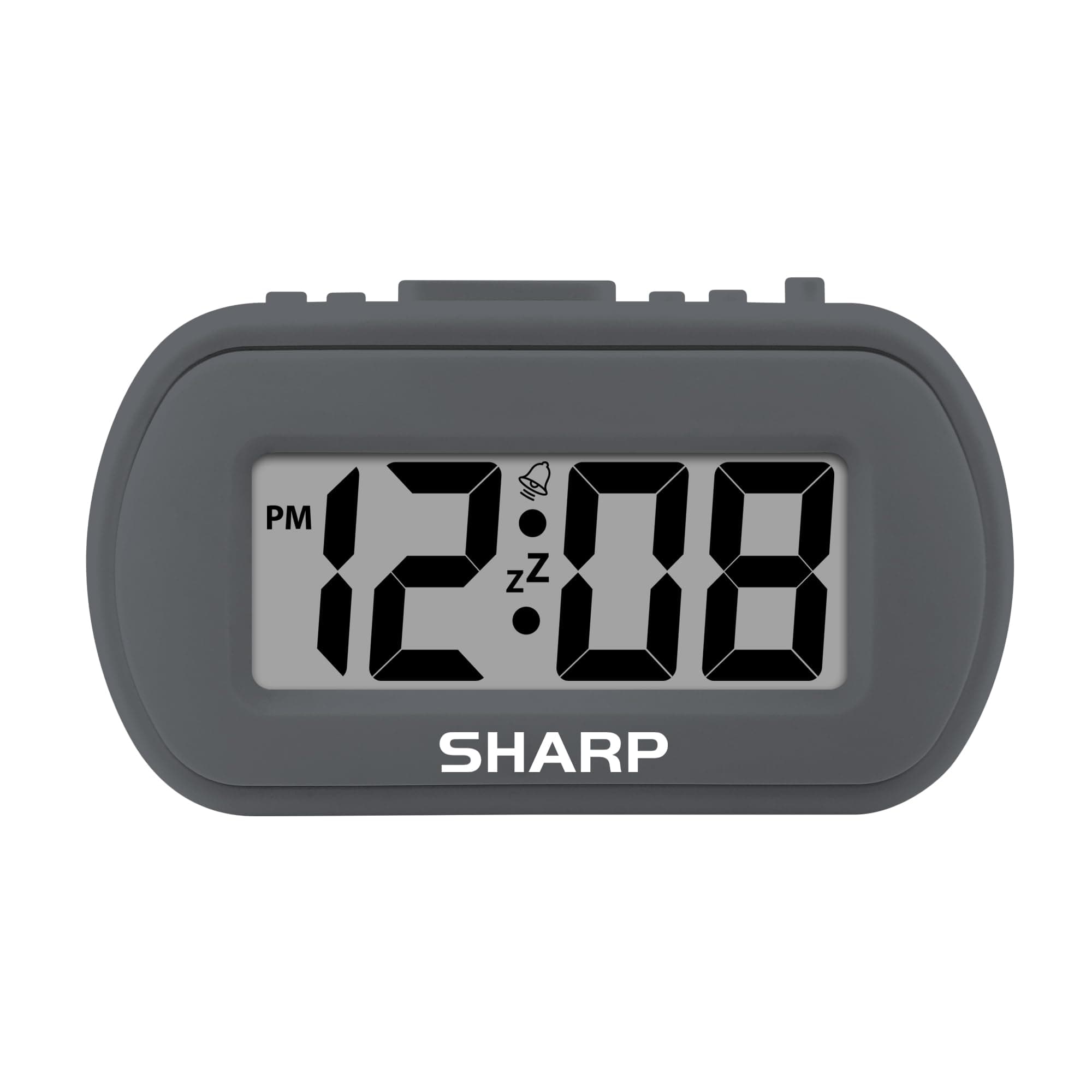 Sharp Digital Alarm Clock – Tactile Plastic Case with Soft Rubberized Finish - Battery Operated – Blue Backlight on Demand – Ascending Alarm – Easy to Use – Charcoal Black