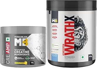 MuscleBlaze Pre Workout WrathX with Creapure®, Nitroblaze & BioPerine (Cola Frost, 340g, 20 Servings) & Creatine Monohydrate CreAMP™ (120g, Citrus Blast)