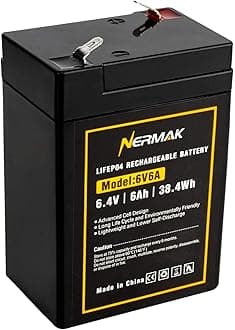 6V 6Ah LiFePO4 Lithium Battery, 2000+ Cycles Rechargeable Lithium Iron Phosphate Battery for Emergency Light, Lantern, Kids Ride On Car, Deer Game Feeder and More with BMS (F1 Terminals)