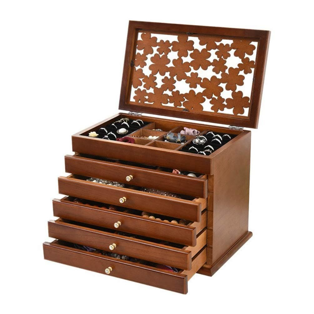 100% Solid Wooden Jewelry Box Case (Dark Brown)