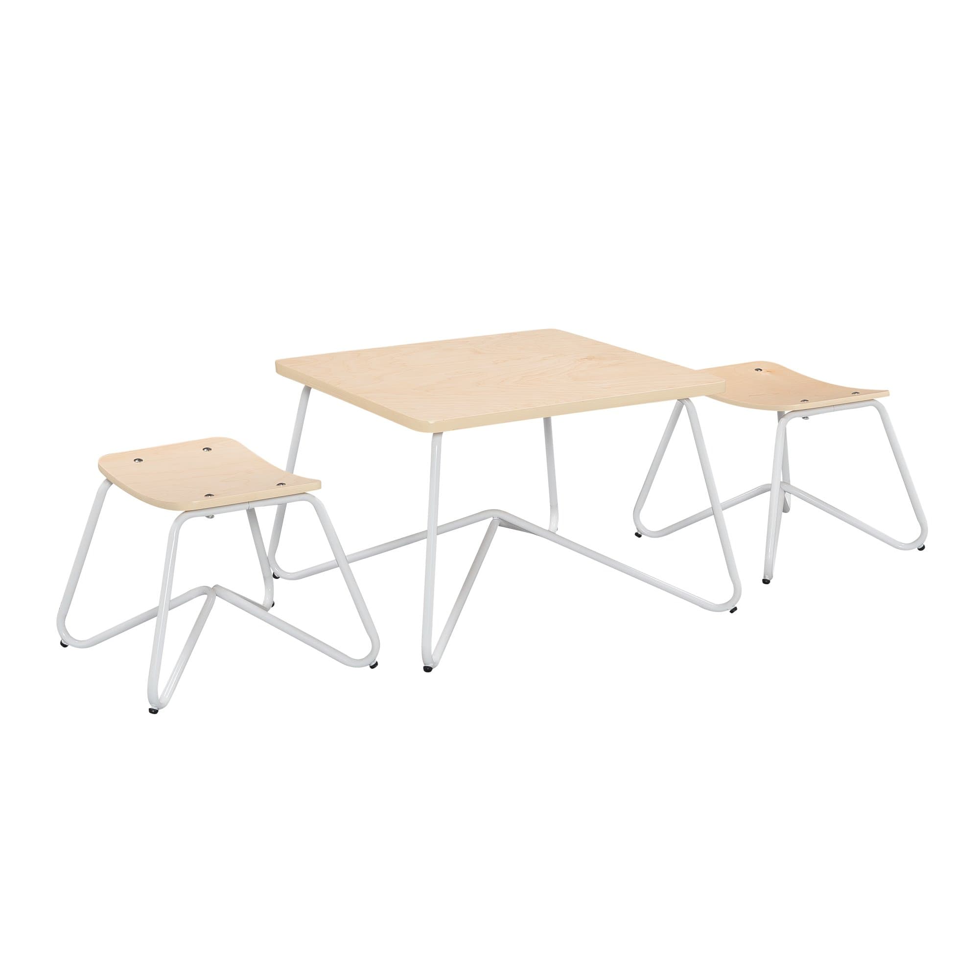 Ace Casual Kellan Mixed Material Kids Activity Table and Stools, 24.8" x 24.8" x 16.54", White (3 Piece Set)