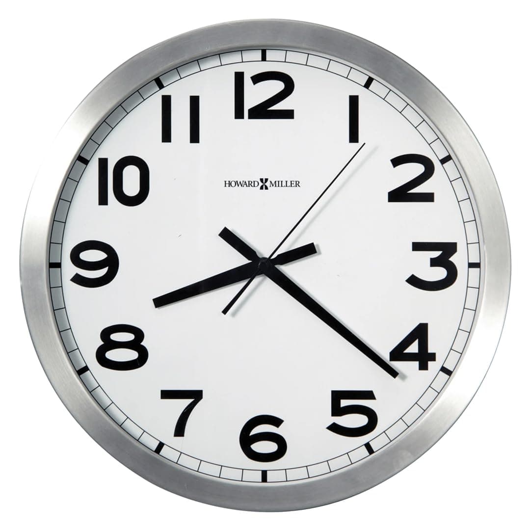 Spokane Modern Wall Clock – Large Brushed Aluminum Frame, White Dial, Silent Quartz, Battery Operated, Easy to Read Black Numerals, Perfect Sleek Decor for Kitchen or Office
