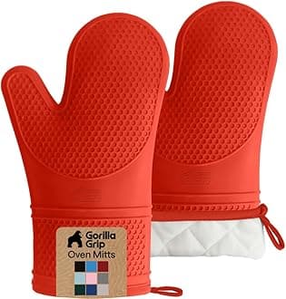 GORILLA GRIP BPA-Free Soft Silicone Oven Mitts, Heat Resistant and Waterproof Cooking Gloves, Thick Cotton Lining, Flexible Gripping for Baking Grilling, Kitchen Potholders Set of 2, 12.5x8.3, Coral