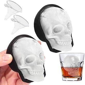 JETKONG 2 Pack Large Skull Ice Mold Silicone Ice Cube Tray 3D Skull Maker for Whiskey, Cocktails, Juice, Chocolate and Cakelet