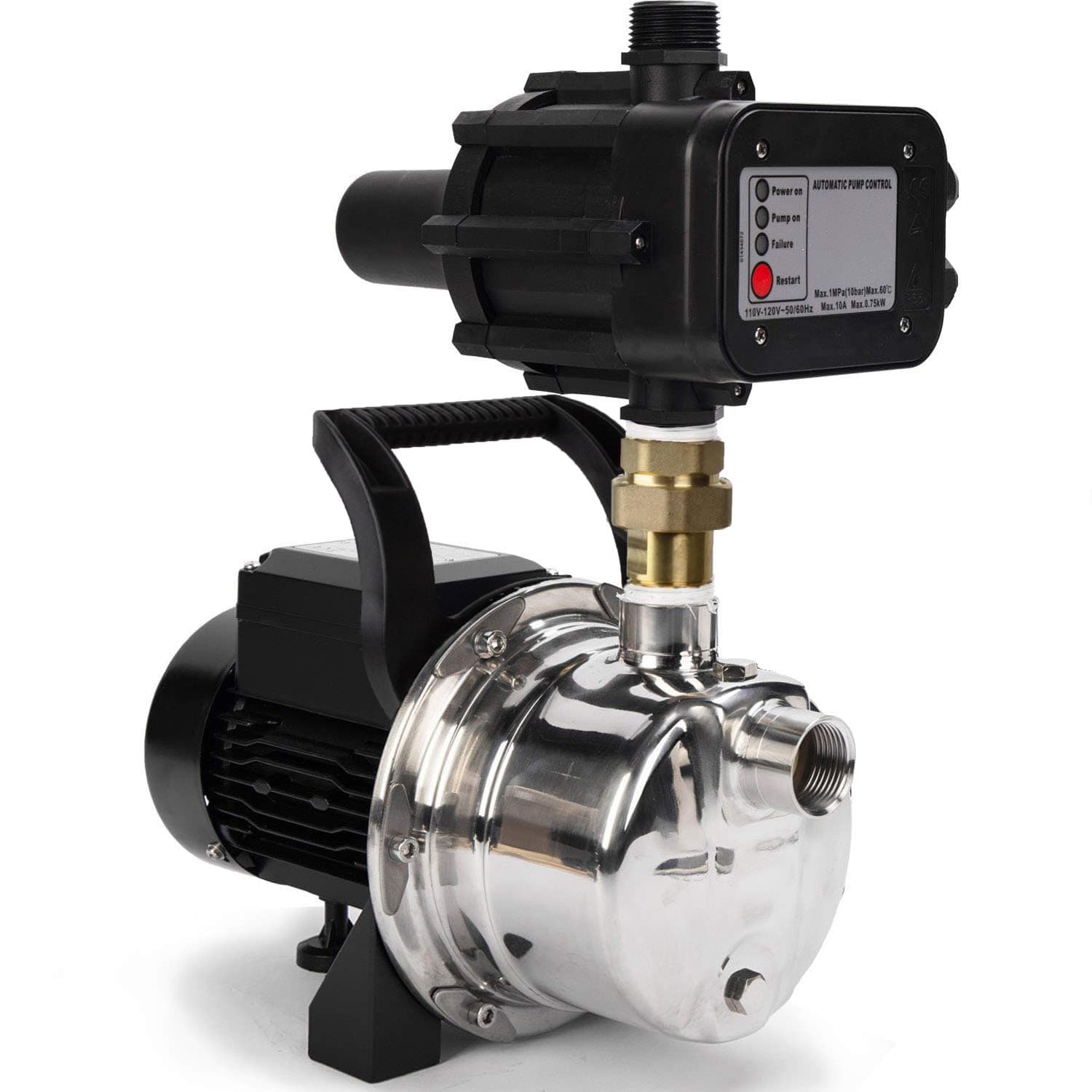 Auto ON/OFF Stainless Steel Water Pressure Booster Pump w/Smart Controller for Tankless Water Supply Pressurization