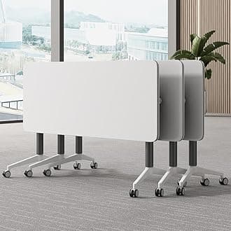 Conference Table, Folding Conference Room Tables with Flip-Top Design, Mobile Rectangular Modular Tables for Office Meetings and Training Sessions (White, 63×23.6×29.5in)