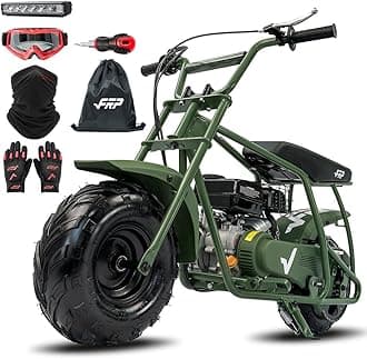 FRP GMB100 Plus Mini Dirt Bike Complete Starter Bundle, 99 CC Gas Powered 4 Stroke 3HP, Off Road Mini Bikes for Kids and Adult, Trail Bike Up to 28 Mph, Weight Support Up to 220 LBS （Green）