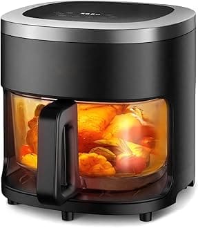 Glass Air Fryer,4.5QT Air Fryer with Viewing Glass Pot, Air Fry, Roast, Reheat, Dehydrate, Air Crisp Technology,Nonstick & Dishwasher Safe Basket,97% Less Oil,Features Digital Timer