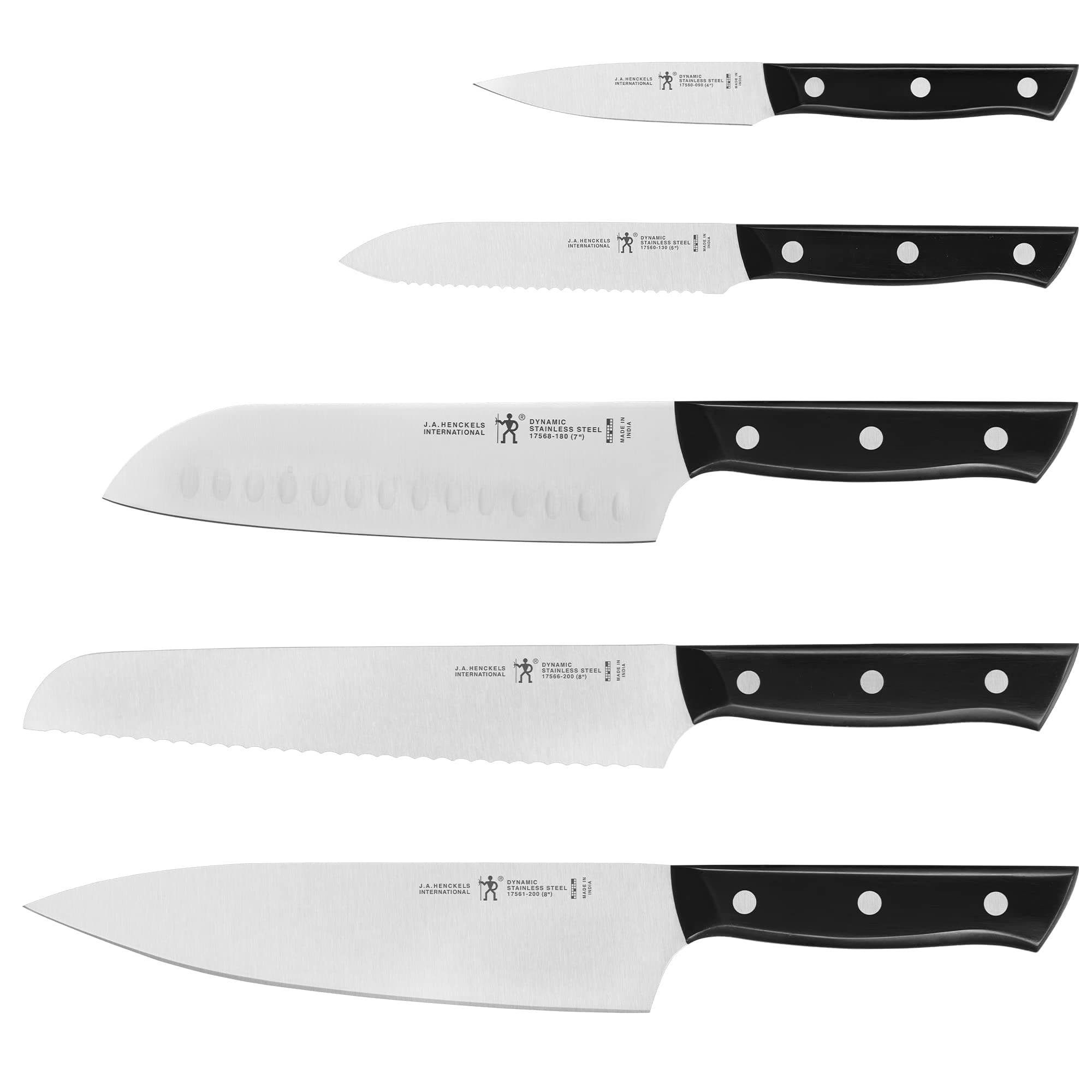 Dynamic Razor-Sharp 5-Piece Kitchen Knife Set, Chef Knife, Bread Knife, German Engineered Informed by 100+ Years of Mastery