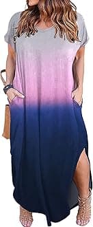 Women's Plus Size Dresses Summer Casual Loose Pocket Short Sleeve Slits Long Maxi Dress XL-5X
