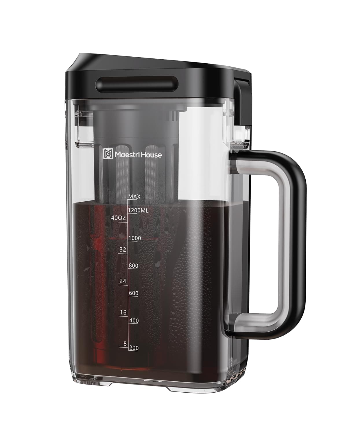 Maestri House Compact Cold Brew Coffee Maker, 40oz Iced Tea and Coffee Maker Brewer Space Saving Tritan Pitcher, 350 Mesh Filter, 100% Leak-Proof