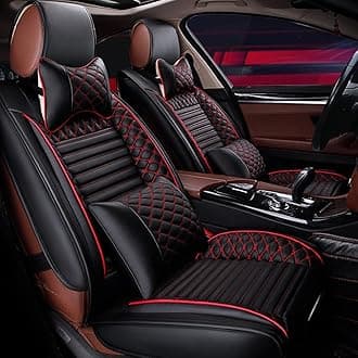 Custom Car Seat Covers Suitable for Range Rover Velar 2018-2021 5-Seat Full Set All Weather PU Leather Front Rear Seat Protector with Waterproof Airbag Deluxe Edition Black Red