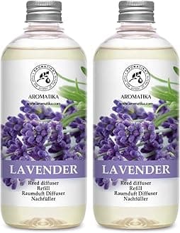 Aromatika Reed Diffuser Refill Lavender With Essential Oil 33.8 Fl Oz - 2 X 500Ml Fragrance Room Freshener Floral