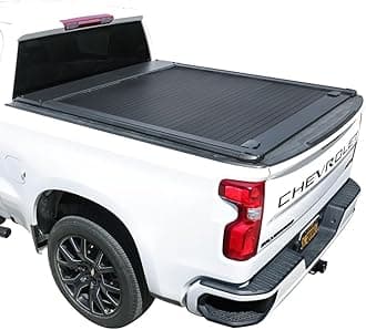 Syneticusa MR Retractable Hard Truck Bed Tonneau Cover T-Slot Rails Fits 2014-2025 Chevy Silverado/GMC Sierra 1500 5'8" (69.9”) Box Powder Coated Matte Black Aluminum