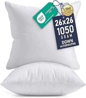 26x26 Pillow Inserts, Set of 2, White – Indoor Decorative Throw Pillows for Bed, Sofa & Couch – Soft, Supportive & Fluffy Cushion Inserts