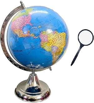 GeoKraftGeoKraft Political Educational 8 Inch Rotating World Globe with Nickel Plated Metal Base,Blue,Pack of 1 set