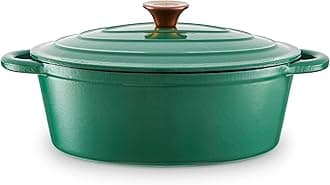 Barbary & Oak BO800252GRN Oval Cast Iron Casserole Dish with Durable Enamel Interior, 29cm, Verdigris Green