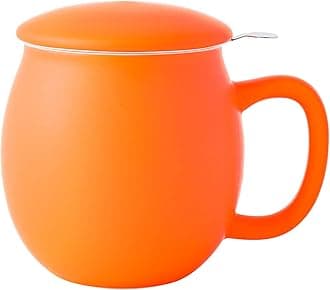Yundu 12 OZ Matte Orange Ceramics Teacup with Infuser and Lid, Mug with Lid for Steeping - Stainless Steel Infuser for Loose Leaf Tea, Home Office Gift for Tea Lovers