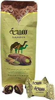 Samha Camel Milk Dubai Chocolate Covered Dates with Pistachios, 190g Bag