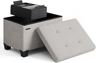 STORAGEBUD Storage Ottoman Cube with Small Bin, 16-in Square Ottoman with Storage for Living Room and Bedroom, Small Ottomans Foot Rest, Fabric Foot Stools Ottomans Max 330lbs, Light Grey