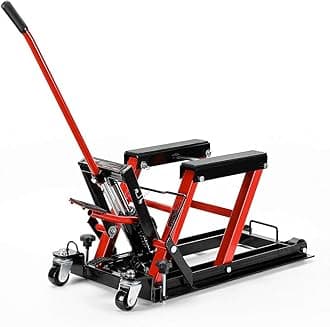 Hydraulic Motorcycle Lift Stand 680kg Capacity Height Adjustable Steel Jack with Wheels and Handle, Heavy Duty Hoist for ATVs and Dirt Bikes