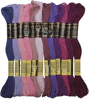 New UMC STAG 12 Pieces | Premium Embroidery Thread | 100% Egyptian Cotton Premium Skeins | Cross Stitch Embroidery Floss | Oeko TEX Certified Stranded Cotton (Purple Tones)