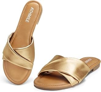ATHMILE Sandals for Women 2026 Dressy Summer Flat Comfortable Fashion Beach Cute Ladies Slides Leather Casual Dress Women's Sandals Size 6-11