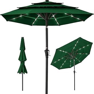 Best Choice Products 10ft 3-Tier Solar Patio Umbrella, Outdoor Market Sun Shade for Backyard, Deck, Poolside w/ 24 LED Lights, Tilt Adjustment, Easy Crank, 8 Ribs