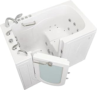 Ella Monaco 32"x52" Acrylic Air & Hydro Massage and Heated Seat Walk-In Bathtub with Left Outward Swing Door, 5 Piece Fast Fill Faucet, 2" Dual Drain